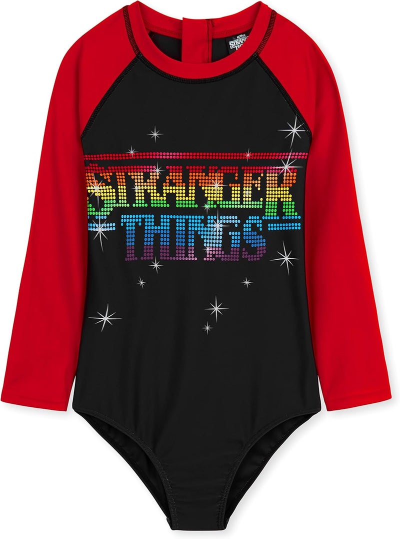 Stranger Things Girls Swimming Costume Summer Holiday Essentials Long Sleeve Childrens Swimwear - Image 1